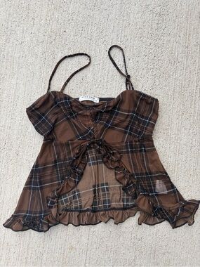 good days project brown plaid mesh cami fairy grunge whimsigoth top m